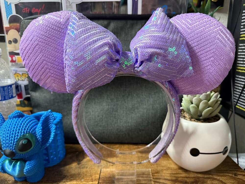 Euc Disney Parks Iridescent Lavender Chevron Sequin Headband Ears